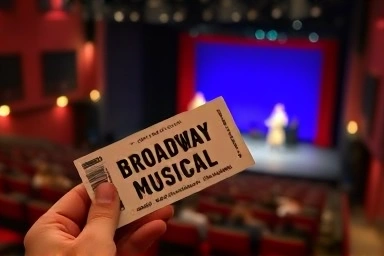 Hand holding a Broadway musical ticket, anticipation