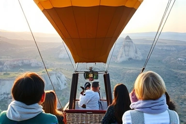 View from Cappadocia balloon basket at sunrise
