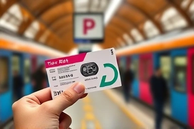 Hand holding Paris RER train ticket at station.