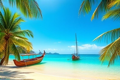 Beautiful Cebu beach with boat for island hopping tour.