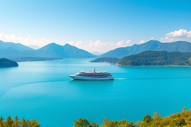 Chungju Lake cruise with scenic mountain backdrop