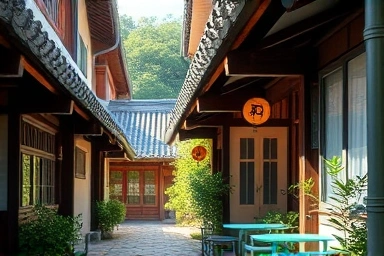 Historic Daegu modern alley with charming architecture and pathways.