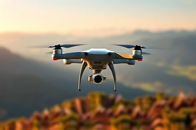 Drone flying in permitted zone with digital map overlay