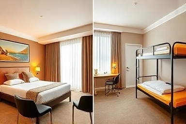 Budget vs. mid-range European accommodation options comparison.
