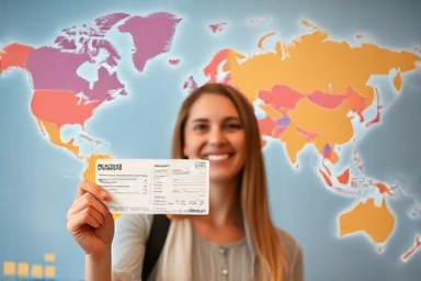 Person celebrates finding a cheap flight deal with a boarding pass.