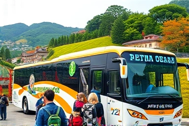 Affordable bus tour in scenic Japanese countryside.