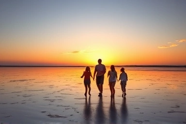 Family enjoying sunset at Dongmak Beach, Ganghwado