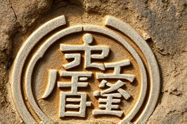 Close-up of an ancient, intricately carved stone artifact.