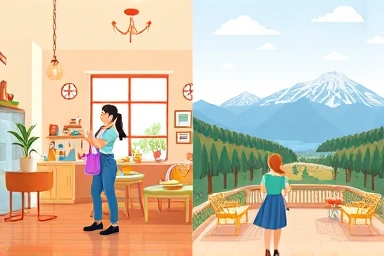 Contrasting guesthouse staff experiences: busy interactions vs. peaceful downtime.