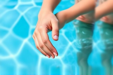 Parent and child enjoying a safe, warm swimming pool experience.