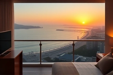 Haeundae beach ocean view from budget hotel room