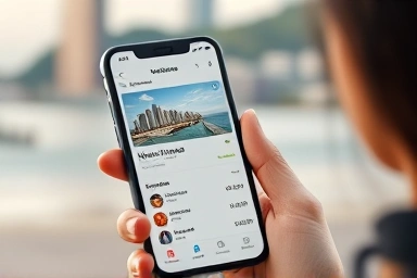 Booking Haeundae hotel on smartphone with beach background