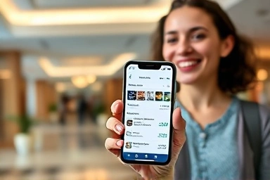 Traveler using hotel price comparison app for savings.