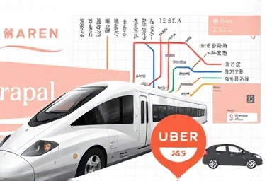 Collage of Japanese travel transport: bullet train, subway, Uber, pass