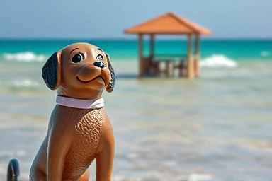 Sehwa Beach dog statue photo zone, table photo zone, Jeju beach charm