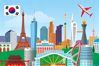 South Korea travel destinations collage with discount voucher elements