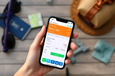 Hand holding smartphone with travel booking discount confirmation