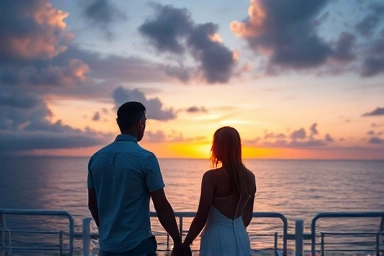 Couple enjoying romantic sunset cruise in Kota Kinabalu