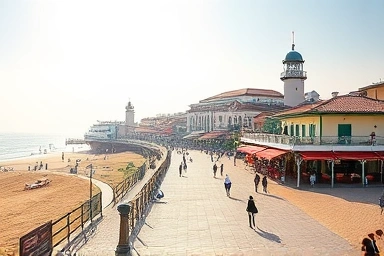 Gangneung Anmok Beach with colorful cafes and people