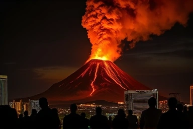 Mirage Volcano Las Vegas eruption night spectacle flames