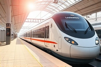 Leonardo Express train arriving at Rome airport station.