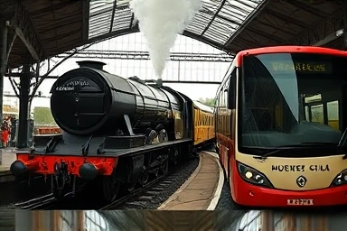 Train and shuttle bus at station for Harry Potter Studio journey