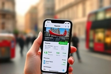 Traveler planning budget London trip on smartphone