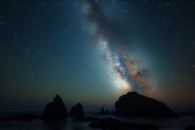 Dark sky coastline with visible Milky Way