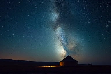 Milky Way over Mongolian steppe with Ger