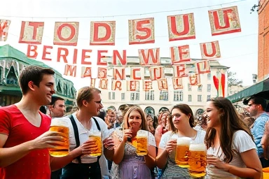 Joyful Oktoberfest Munich crowd in traditional attire