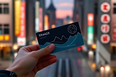 Hand holding Osaka travel pass with city lights