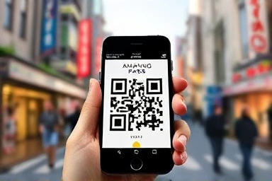 Smartphone with Osaka Amazing Pass QR code.