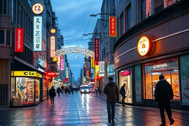 Osaka Namba street scene at dusk, vibrant atmosphere.