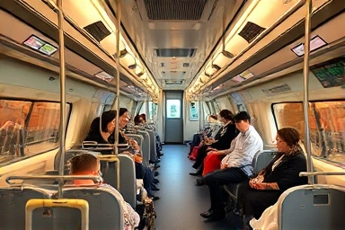 Comfortable interior of Osaka Rapi:t train with luggage space.
