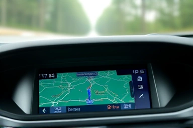 Rental car dashboard, GPS map, worry-free travel