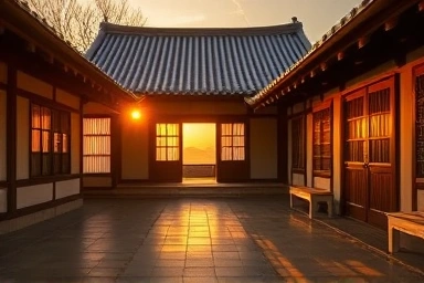 Peaceful hanok house at sunset, ideal for parents' stay