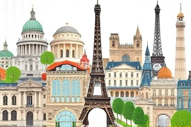Collage of Parisian attractions with pass overlay