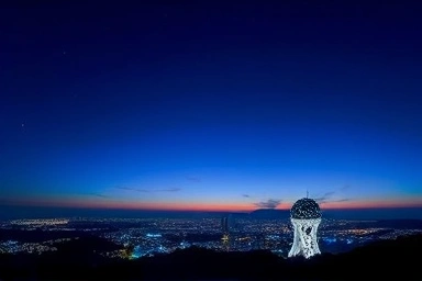 Pohang Spacewalk night view, illuminated structure, city lights, twilight sky, magical atmosphere