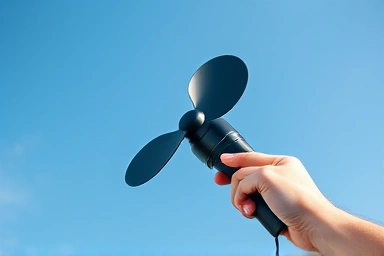 Person enjoying portable fan on a summer day