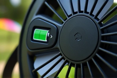 Portable fan battery indicator showing full charge