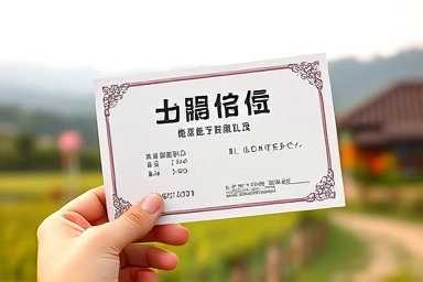 Rural house business registration certificate held in hand.