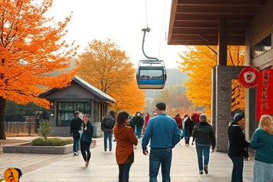 People enjoying Seoraksan autumn colors near cable car