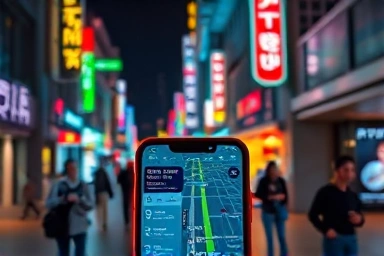 Seoul night, smartphone, subway map, last train