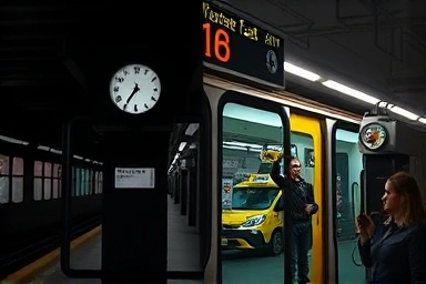 Subway platform at night, person using phone for transport