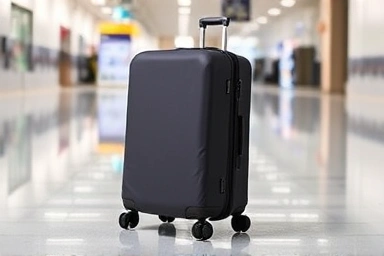 Stretch fabric carrier cover fitting a suitcase perfectly.
