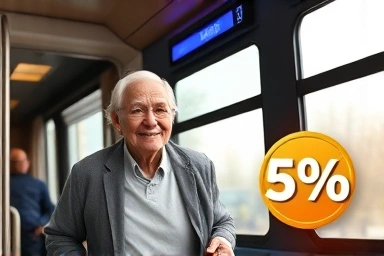 Senior citizen enjoying SRT train travel with cost savings.