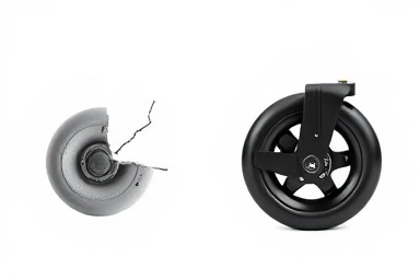 Comparison of broken and new suitcase wheels for repair