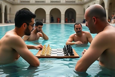 Chess game in Szechenyi Baths pools, unique cultural experience