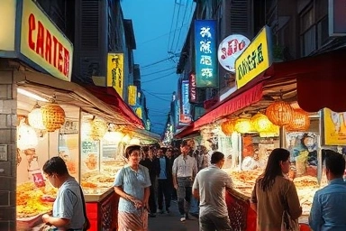 Vibrant Taipei night market showcasing affordable street food and local culture.
