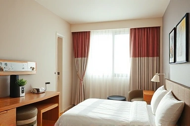 Cozy and clean hotel room interior in Taipei with modern amenities.